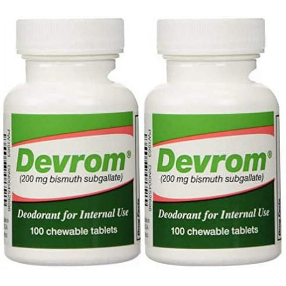 Devrom Banana Flavored Flatulence Deodorizer and Internal Deodorant Chewable, 100 Tablets, 2PK