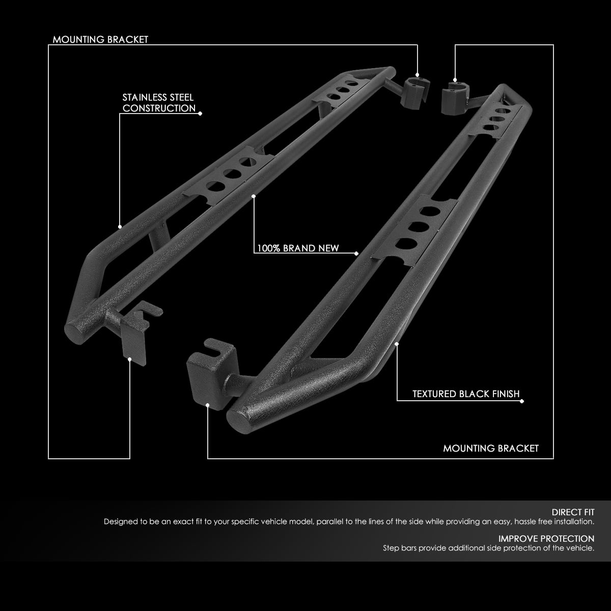 DNA Motoring Rock Sliders Side Step Nerf Bar Running Board for 18-19 Jeep Wrangler JL 4-Dr Unlimited