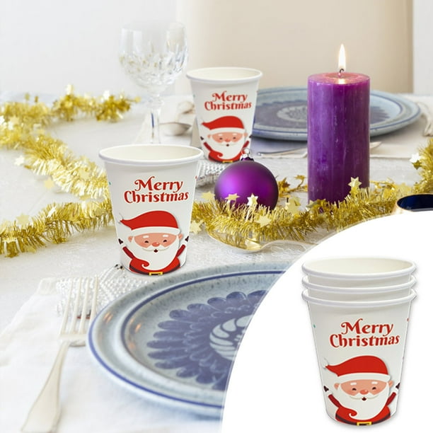 Decoraciones para Fiestas Navideñas, Platos Desechables, Platos de Papá Noel con Dibujos Animados, Juego de Vasos de Papel y Cubiertos para Fiestas.