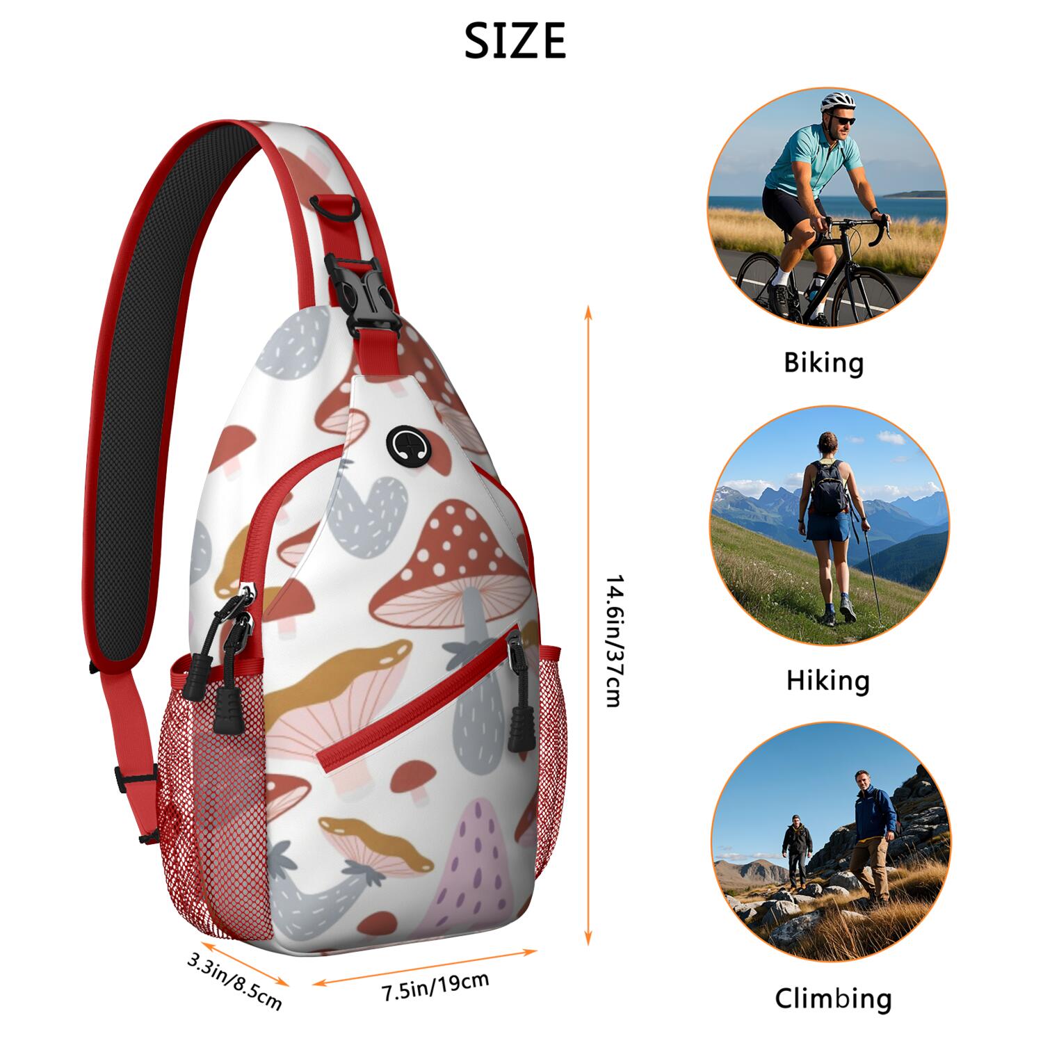 Crossbody Sling Bag Mushroom Hiking Sling Backpack Shoulder Backpack Travel Chest Pack for Men Women