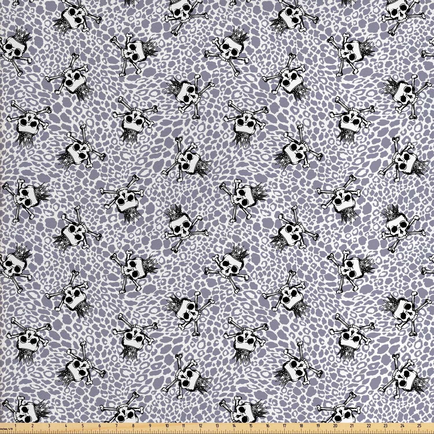 Skull Fabric by the Yard Upholstery, Crowned Skull Crossbones