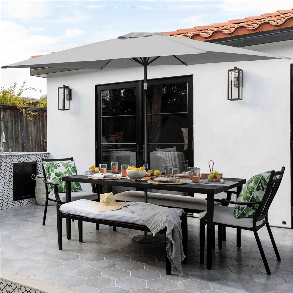 Renwick Outdoor Rectangular Patio Umbrella with Adjustable Canopy, Gray
