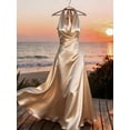 thumbnail image 7 of Apricot Satin Draped Halter Neck Maxi Dress For Women, Elegant Flowing Evening Gown, Relaxed Fit, 7 of 7