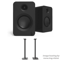 Kanto REN MB Bluetooth Powered Bookshelf Speakers - Matte Black Pair with Kanto SP32PL 32" Fixed-Height Stands for Bookshelf Speakers - Black Pair (2024)