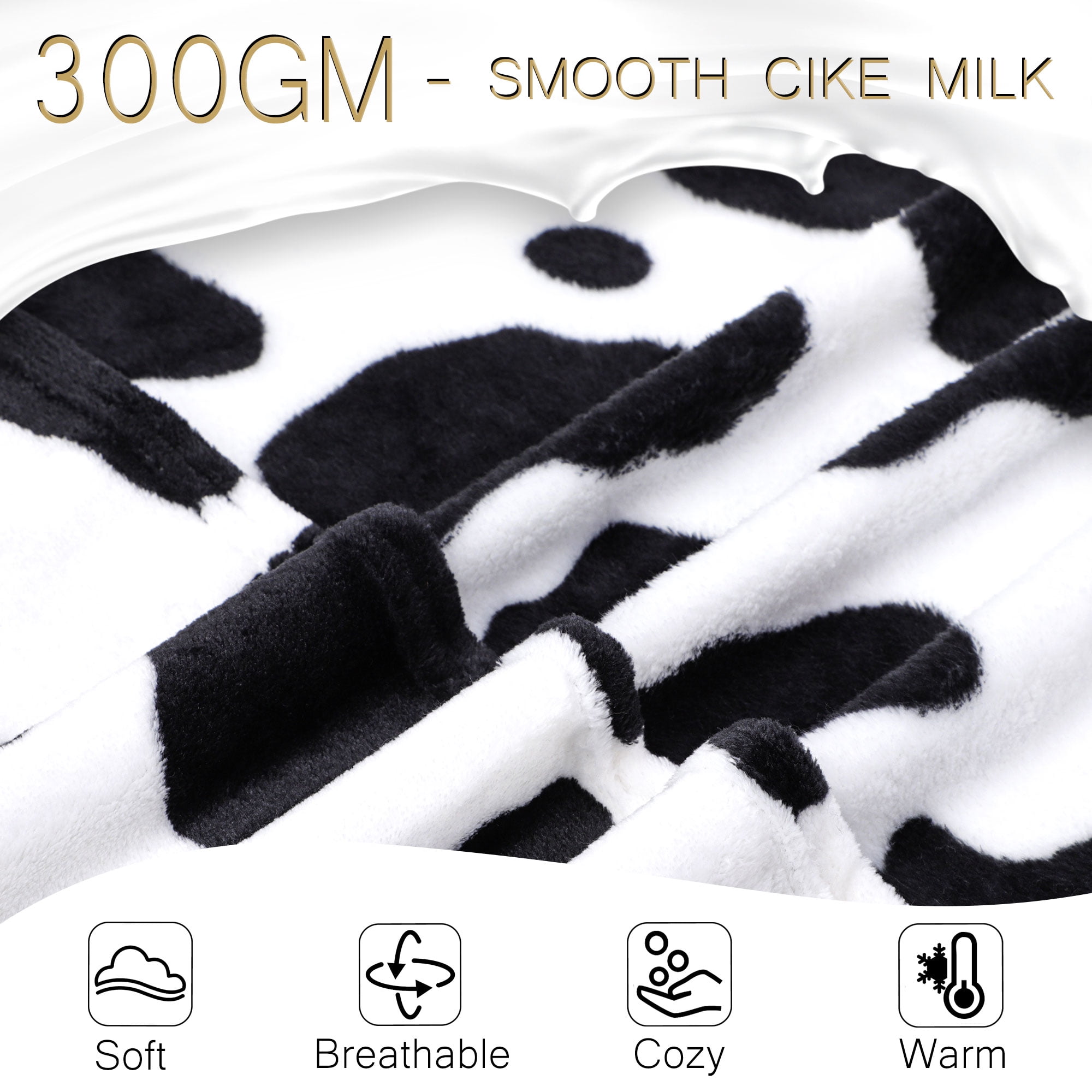 Unique Bargains Cow Printed Soft Lightweight Bed 300GSM Flannel Throw Blanket 59" x 79"