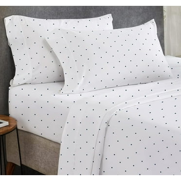 Den Polka Dot Sheets Softest 100% Cotton Sheets for King Size Bed, Luxury 400 Thread Count Sateen, 4 Piece Deep Pocket Printed Pattern (Polka Dot)