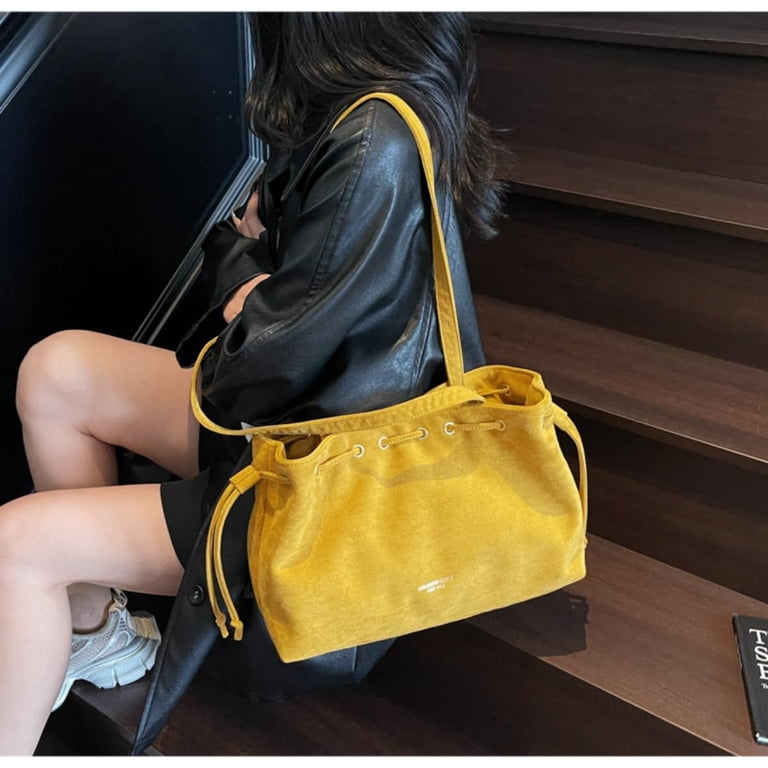 Retro Suede Bucket Purse Causal Travel College Crossbody Bag Drawstring ...