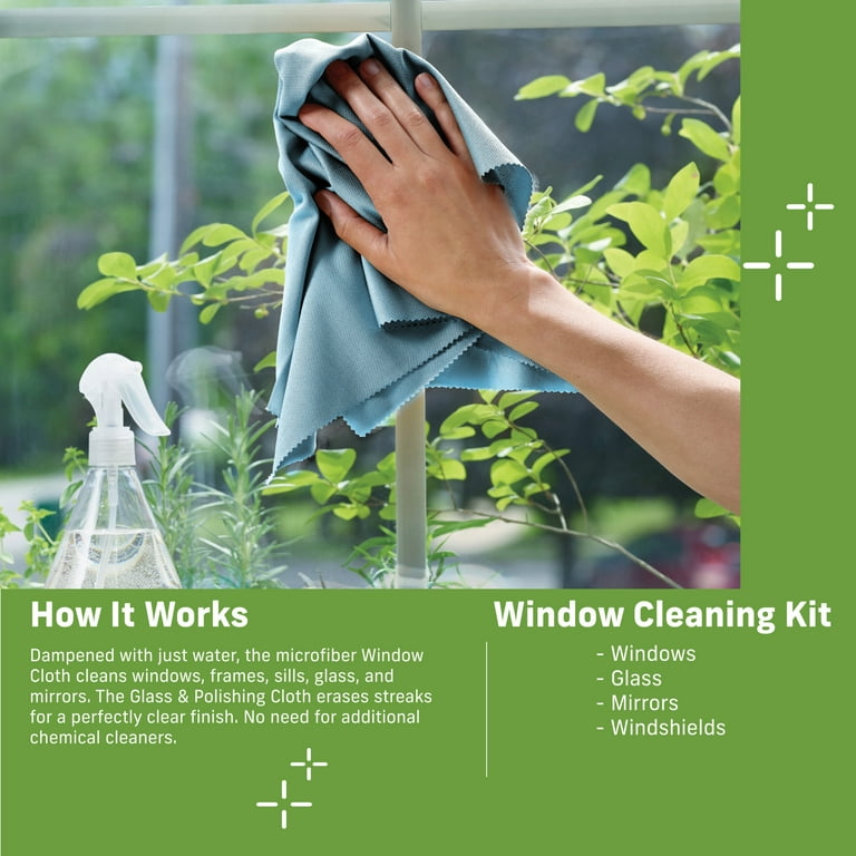 E-Cloth Glass Cleaner, Window Cleaning Kit, Premium Microfiber Window Cleaner, Great for Shower Glass Doors, Indoor & Outdoor Windows & Car