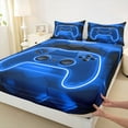 thumbnail image 3 of Castle Fairy Blue Video Game Twin Sheet Sets for Teens Female Men,Hexagon Gamepads Bedding, 3 of 7