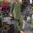 thumbnail image 6 of Hvyesh Womens Sets Plus Size Cotton Linen 2 Piece Outfit Casual V Neck T-Shirt Loose Pants Solid Sets Cozy Loungewear, 6 of 8