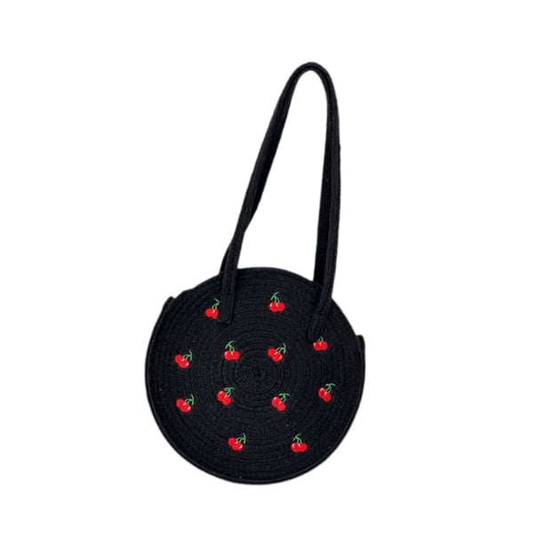 Bolso de hombro tejido a mano, bolso de mano con decoración hecha a mano, bolso grande de ratán para Negro
