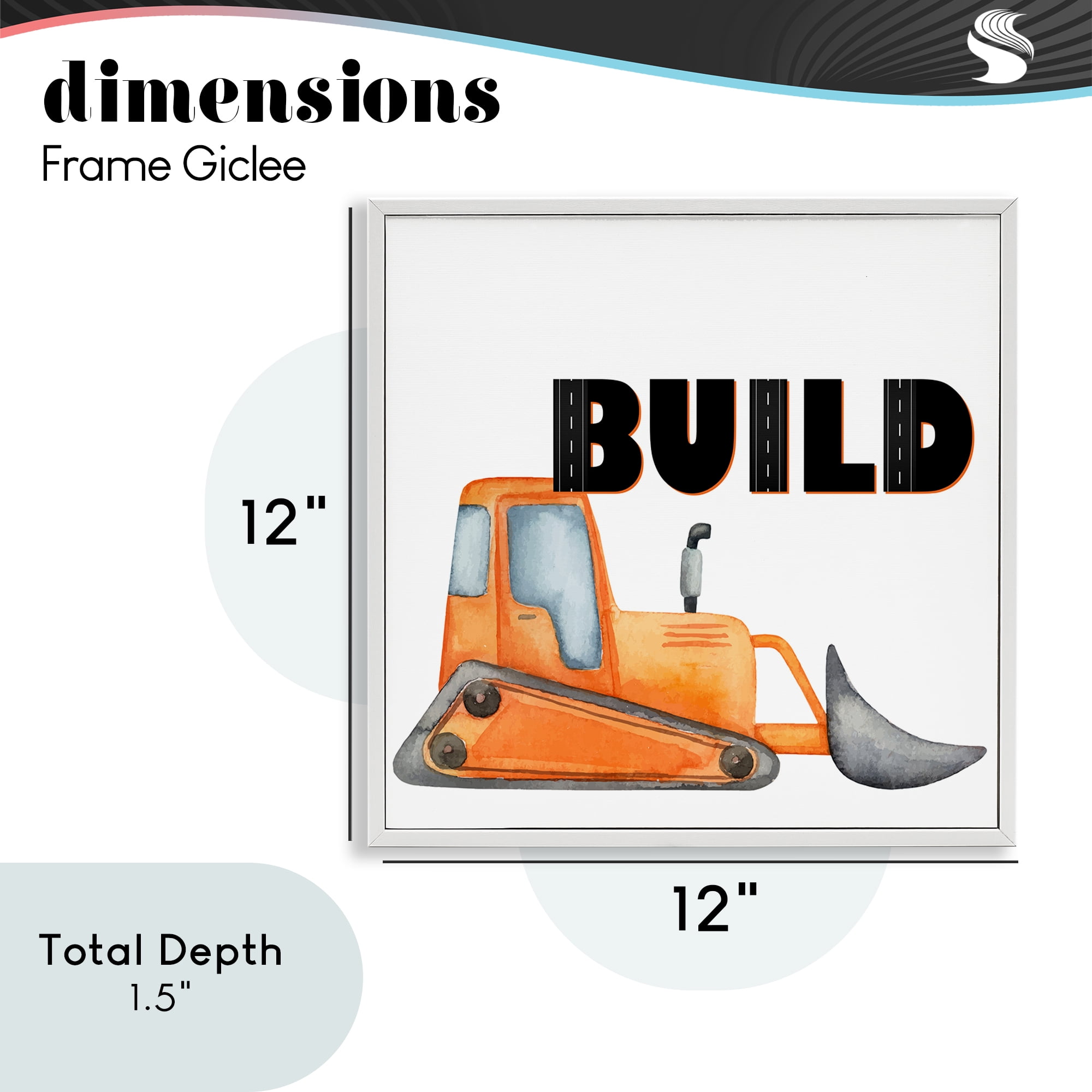 Build with Orange Bulldozer White Framed Giclee Art, design by Kim Allen