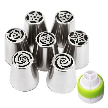7pcs Russian Tips + 1 Coupler Icing Piping Nozzles Cake Decoration Tips Tulip Rose Nozzle Tip Large