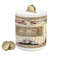 thumbnail image 1 of Egypt Piggy Bank, Eastern Heritage Egyptian Pharaoh Mummy Coffin Portrait Art Illustration, Ceramic Coin Bank Money Box for Cash Saving, 3.6" X 3.2", Redwood and Taupe, by Ambesonne, 1 of 4