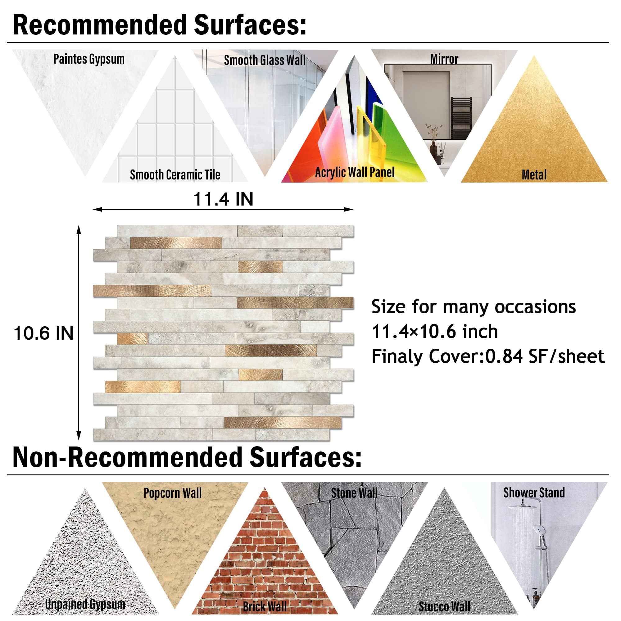 Peel And Stick Marble Tiles  Self-adhesive Aluminum Wall Tile On Bathroom Fireplace Rv Beige With Vintage Golden Embellished Stripes 10-sheet