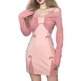 thumbnail image 3 of Color-Contrast Slim Fit Spaghetti Straps Dress with Bowknot Detail and Hip Wrap in Pink - Size S, 3 of 8
