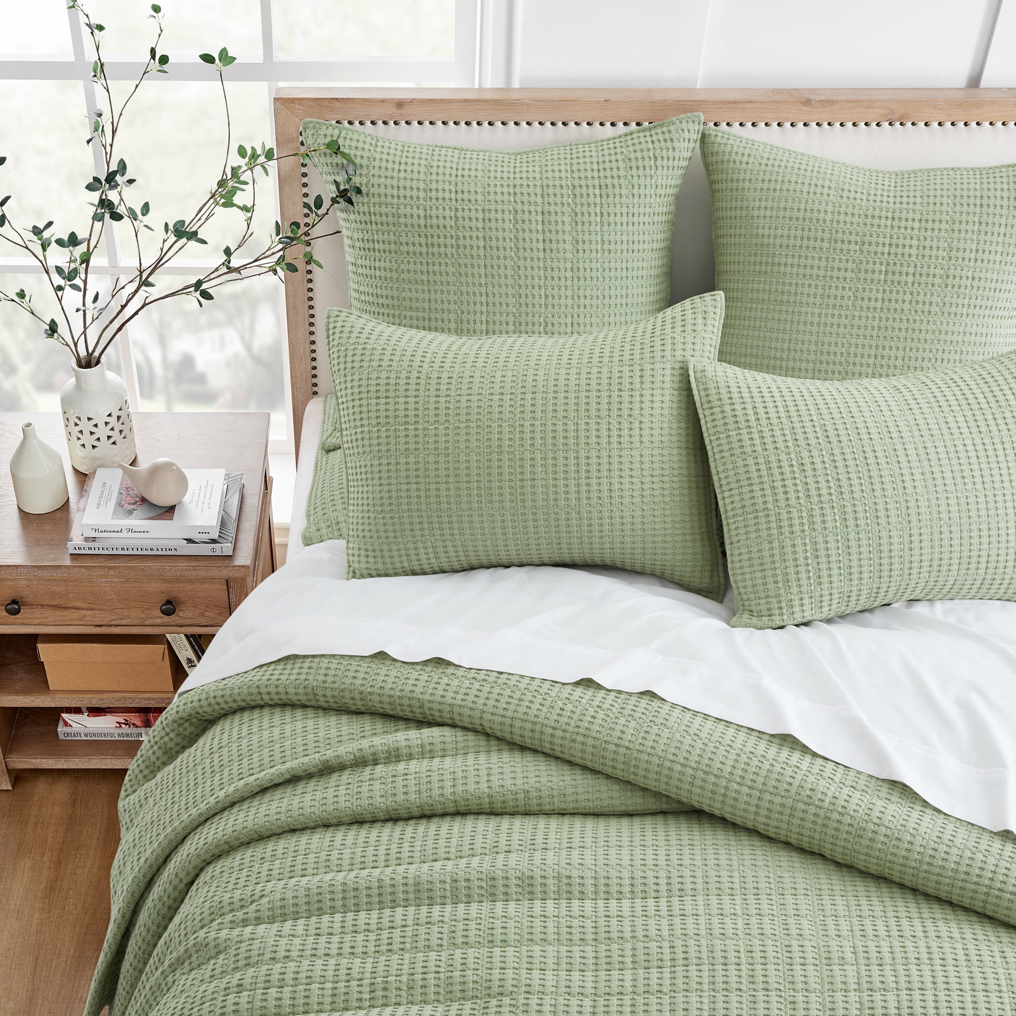 Levtex Home Mills Waffle Bedspread Set - Twin Size, Forest Green Cotton Reversible Quilt With Sham - View #6