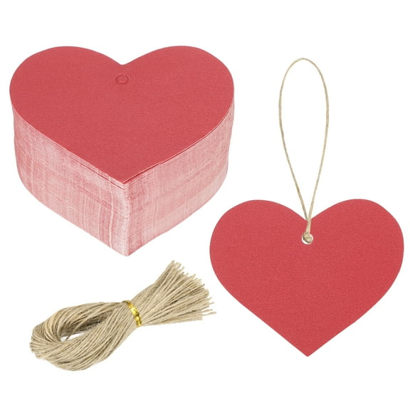 200Pcs Kraft Paper Gift Tags with String, 2.2 x 2.6 Inch Heart Shape Paper Labels Glittery Red Gift Tags
