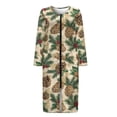 thumbnail image 3 of Yuyamidu Pine Cones Womens Robes Lightweight Zipper Front Robe Christmas Long Sleeve Bathrobe for Ladies Casual House Coats with Pockets Soft Crewneck Nightgowns Size 2XL, 3 of 7