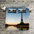thumbnail image 3 of Ambesonne Night Quilted Bedspread Set 3 Pcs, Eiffel Tower at Twilight, King Size, Pale Blue Yellow, 3 of 3