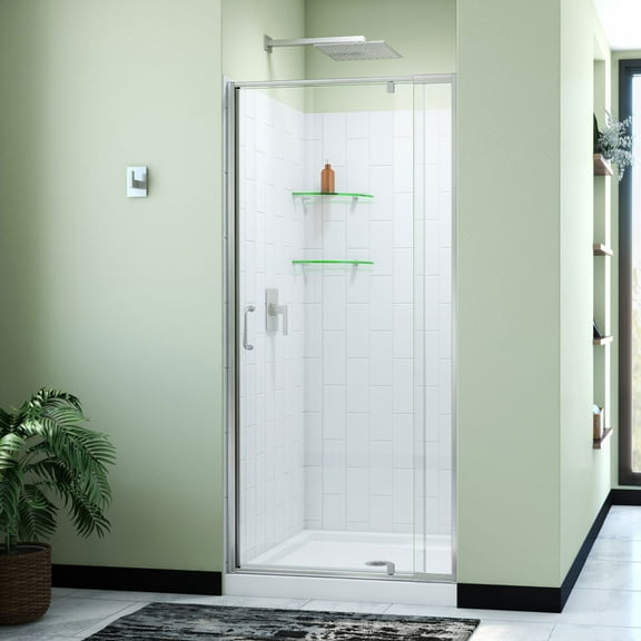DreamLine Flex 36 in. D x 36 in. W x 78 3/4 in. H Pivot Shower Door Base and White Wall Kit in Brushed Nickel