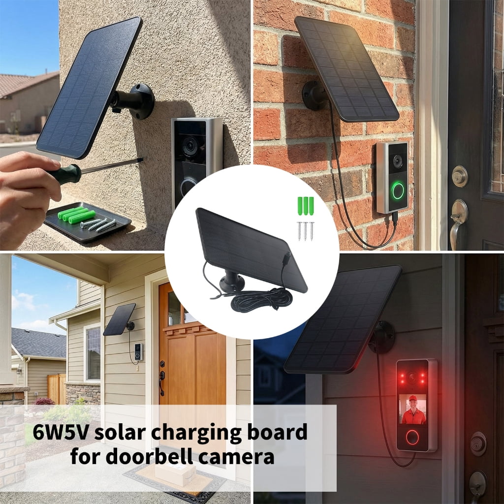 6W 5V Solar Panel for Doorbell Camera with USB and 5M Cable Outdoor