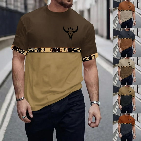 Jinhomg Mens Vintage T Shirts Ethnic Style Western Aztec Print Tees Lightweight Comfy Short Sleeve Crew Neck Athletic Tops Gym Workout Wear Lighten Beige XXXL