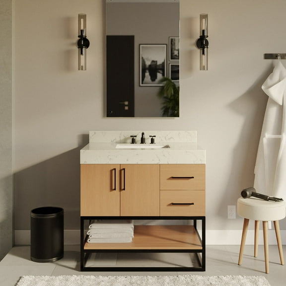 Ellis 36" Bathroom Vanity with Blonde Cabinet and Engineered Marble Countertop