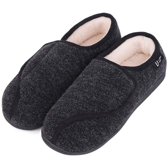 LongBay Womens Slippers Diabetic Shoes Wide Width for Edema Swollen Feet Arthritis Neuropathy Non Slip Indoor Outdoor (6 B(M), Black)