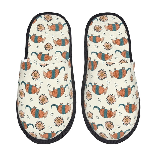 Fotbe Colorful Armadillos1 Pantuflas Peludas para Mujer con Estampado, Zapatillas de Peluche, Zapatos de Invierno para Casa, Uso Interior y Exterior-Medium
