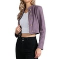 thumbnail image 4 of CHAQUETA CORTA DE SUEDE SINTÉTICO PARA MUJERES INSPIRADA EN CHIC, DE DOBLE BOTÓN, CON CUELLO ALTO, CIERRE DE CREMALLERA Y MANGAS LARGAS, COLOR LILA, 4 of 5