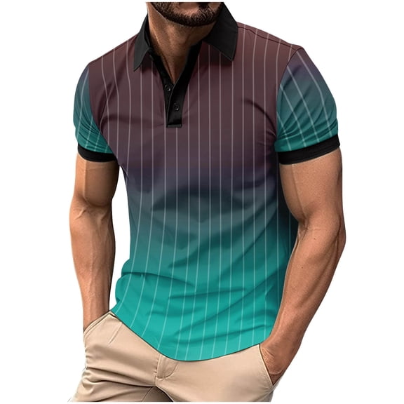 Zekutng T Shirts for Man Vertical Striped Gradient Button-Down Classic T-Shirt,Sizes S-3XL