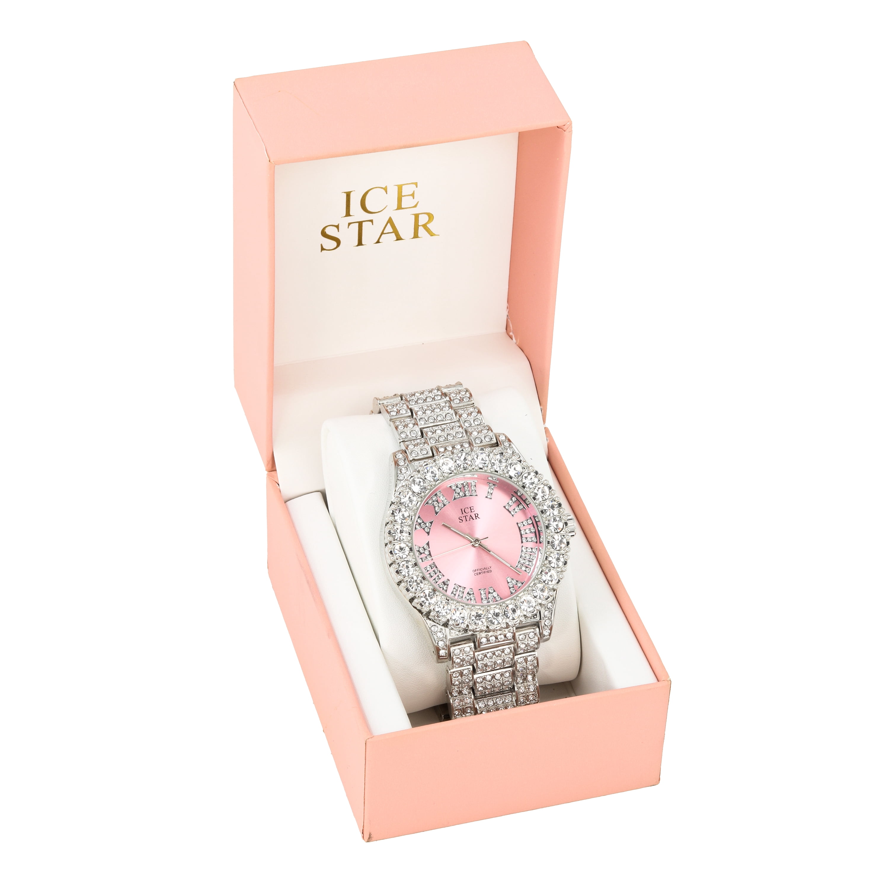 Women's 44mm Solitaire Bezel Watch - Bling-ed Out Adjustable Band - Silver Tone Finish with Ravishing Crystals - Simulated Diamond Watch with Roman Dial