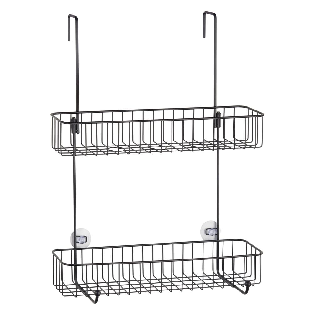 Graphite Gray mDesign Extra Wide Metal Wire Bathroom Tub and Shower Caddy Rust Resistant Hanging Storage Organizer Center with Built-in Hooks and Baskets on 2 Levels