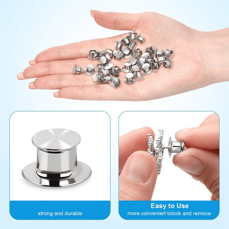 Saudism 40pcs Locking Pin Back Metal Pin Backing for Brooch Enamel Lapel, Women's, Size: One size, Silver