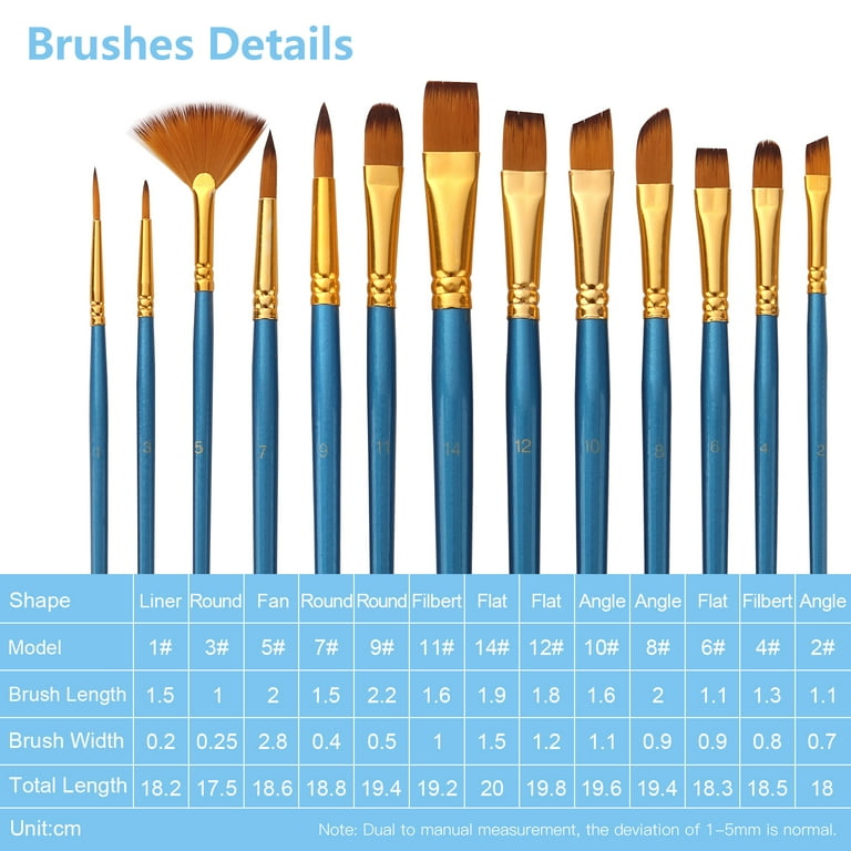 Meterk 13pcs Professional Paint Brushes Set Nylon Hair Wooden Handle Artist  Paintbrushes for Children Adults Beginners for Acrylic Oil Watercolor  Gouache Nail Body Face Detail Miniature Art Crafts 