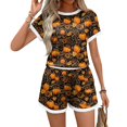 thumbnail image 3 of DORKASM Matching Halloween Pjs Sets for Woman Short Sleeve Sleepwear Pjs Shorts Set Orange L, 3 of 4