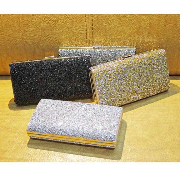 HOOWIFFY Black Evening Handbag with Rhinestones Elegant Hard Case Clutch Purse