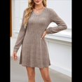 thumbnail image 4 of Vestido Tipo Suéter de Punto de Larga para Mujer, Estilo Túnica Informal con Cuello en V, Conjuntos de Moda para Otoño. Caqui XXL, 4 of 7