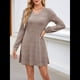 thumbnail image 4 of Vestido Tipo Suéter de Punto de Larga para Mujer, Estilo Túnica Informal con Cuello en V, Conjuntos de Moda para Otoño. Caqui L, 4 of 7