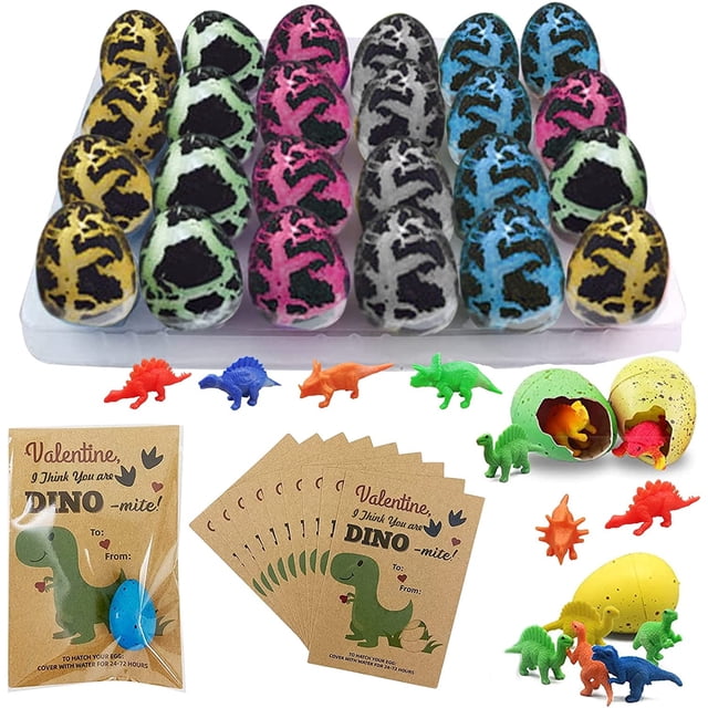 Fiudx Tarjetas de Intercambio para San Valentín, Sorpresa de Huevo de Dinosaurio, 30 Tarjetas y Huevos Coloridos, Divertido Set de Regalo, Recuerdo de Fiesta para El Aula, Actividad Escolar, Set de 3