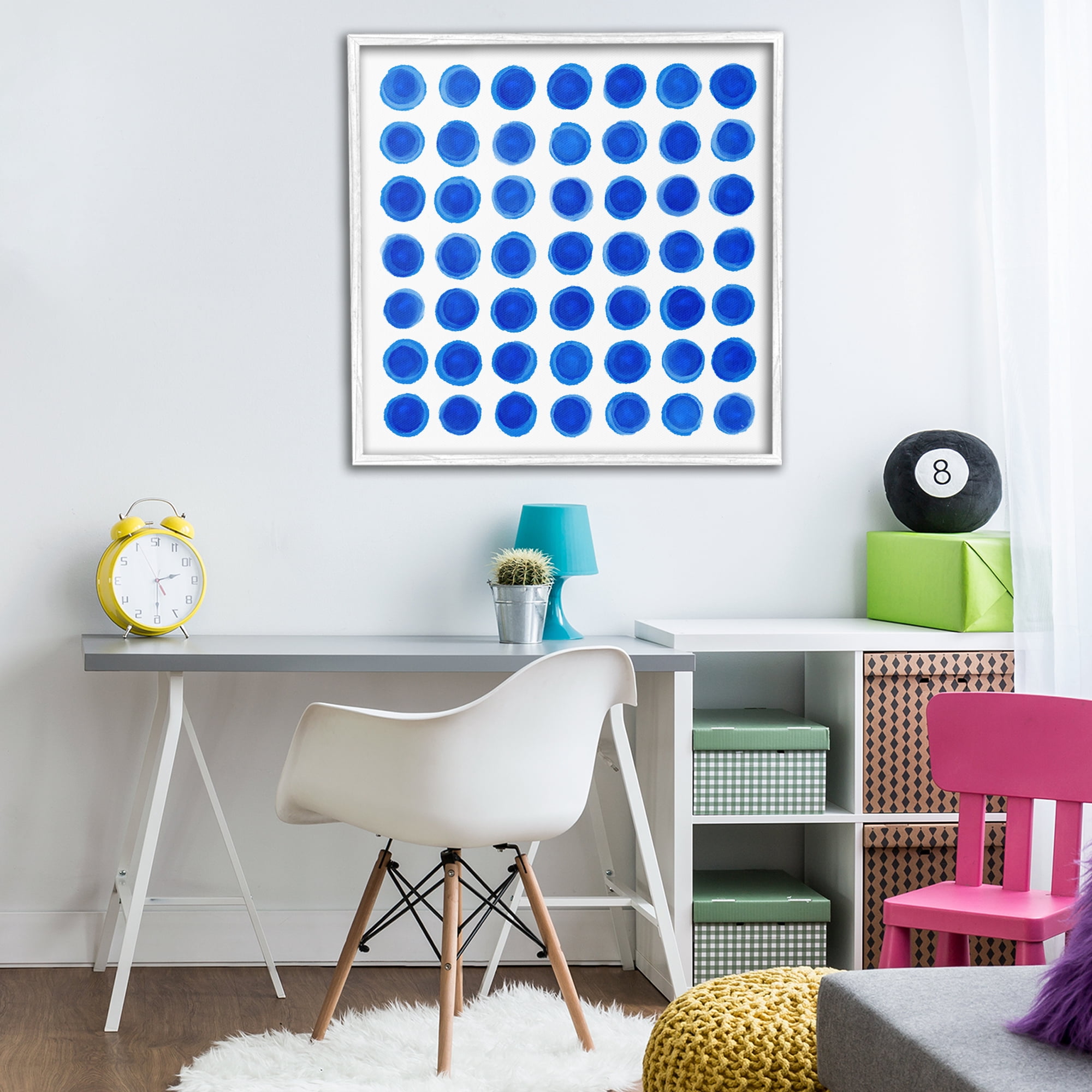 Stupell Industries Blue Dots Uniform Pattern White Framed Giclee Art, design by Martina Pavlova