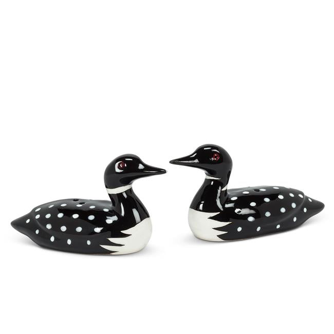 Black and White Ceramic Loon Salt and Pepper Shaker Set