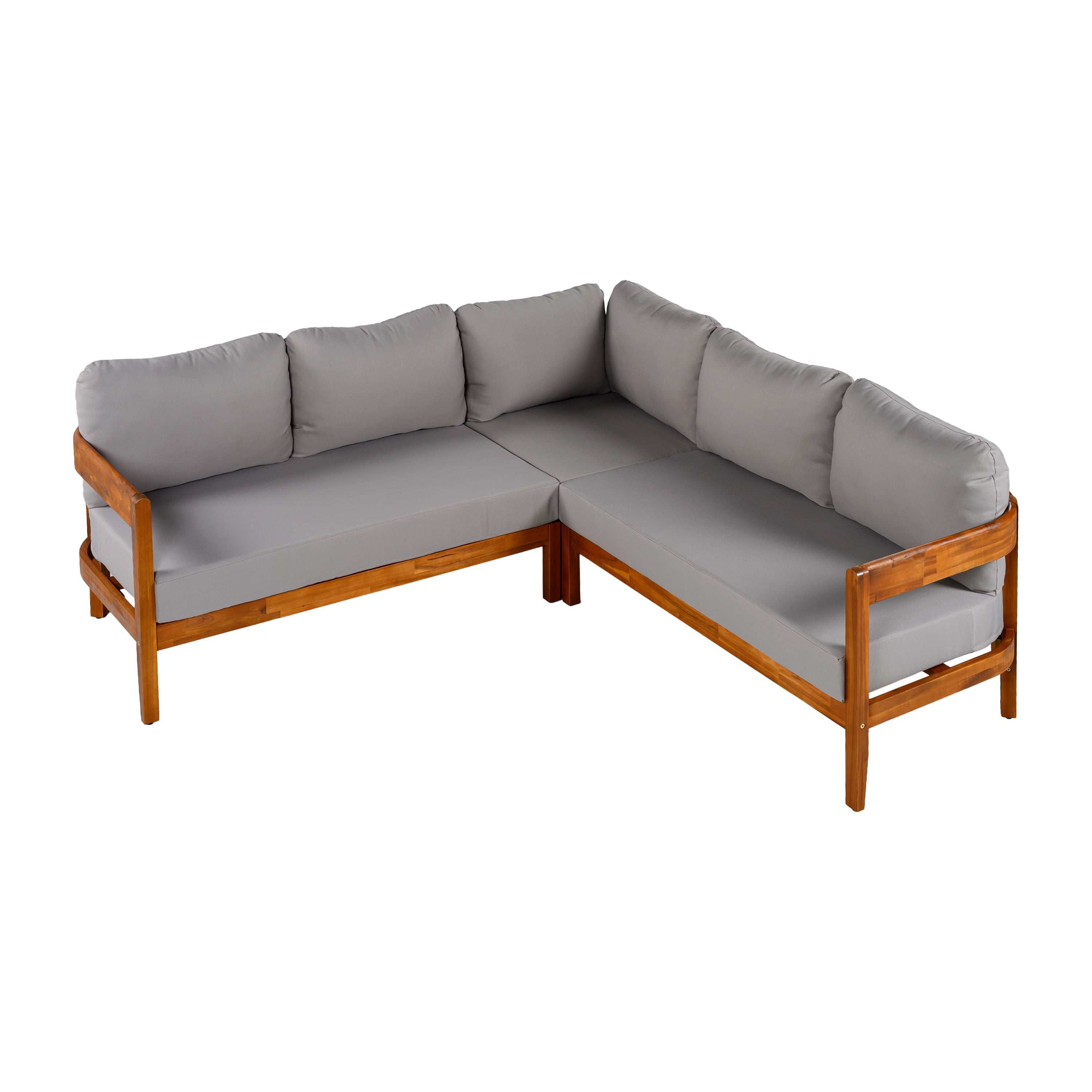 Mintazer 5-Piece Patio Furniture Set, L-Shaped Outdoor Sectional Sofa with Arc Frame & Thick Cushions for Garden, Grey