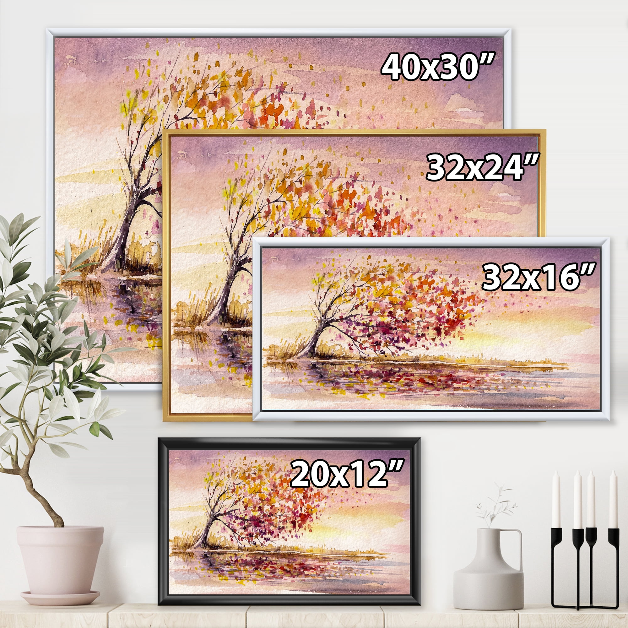 Designart 'Orange and Yellow Autumn Tree' Traditional Framed Canvas Wall Art Print