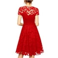 thumbnail image 3 of Floral Lace Sundress, Cap Sleeve Smocked Bodice with Tiered Skirt, Feminine Spring Dress for Easter, Brunch & Outdoor Wedding Red L, 3 of 4