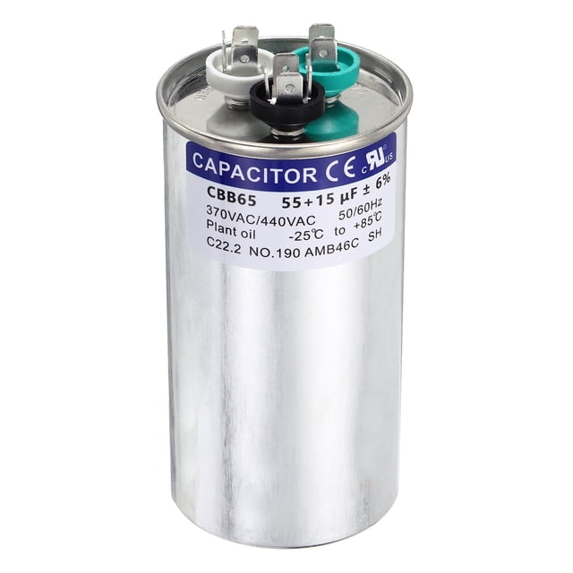 Uxcell 55+15MFD CBB65 Capacitor de Arranque Redondo 55+15uF, 370/440V para Motor de CA, HVAC, Aire Acondicionado, Motores de Condensador