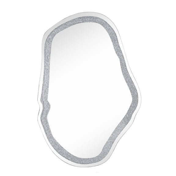LNC 31.9"x47.4" Irregular Silver Wall Mirror with Rhinestone Inlay for Living Room or Entryway