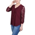 thumbnail image 2 of Petite Lace-Sleeve V Neck Top, 2 of 3