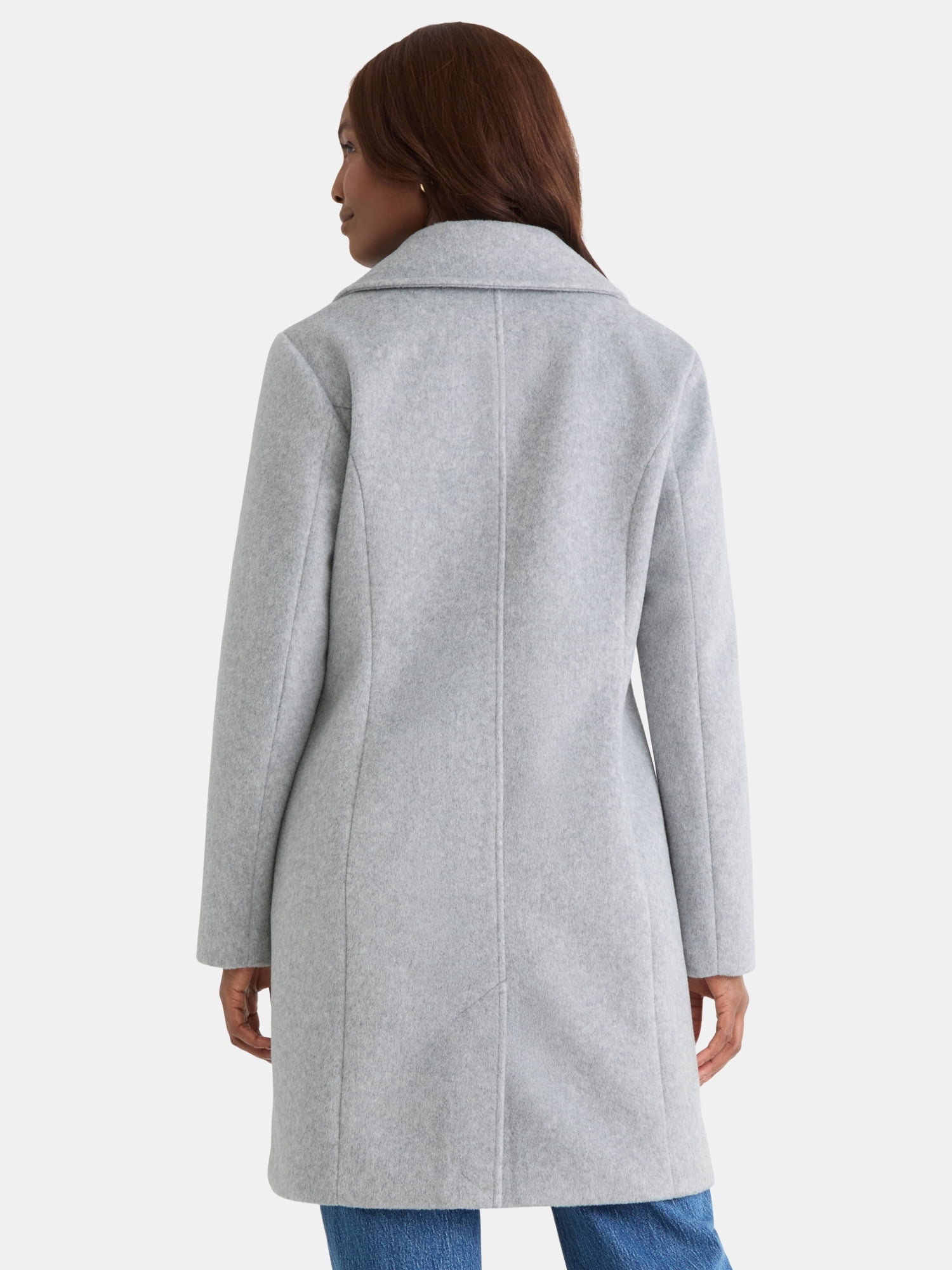 Time and Tru Women's and Women's Plus Faux Wool Boyfriend Coat, Sizes XS-2X